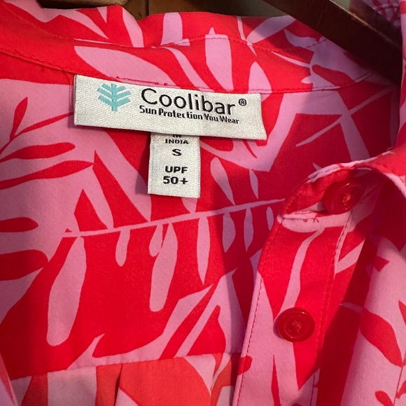 Coolibar Kitts Cover-up Shirt Dress UPF 50 in Pink/Red Leaves size S - Picture 11 of 11
